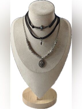 Shyanne Black and Silver Layered Boho Necklace Set with Turquoise Accent